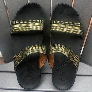 Fitflop black and gold sandals size 10